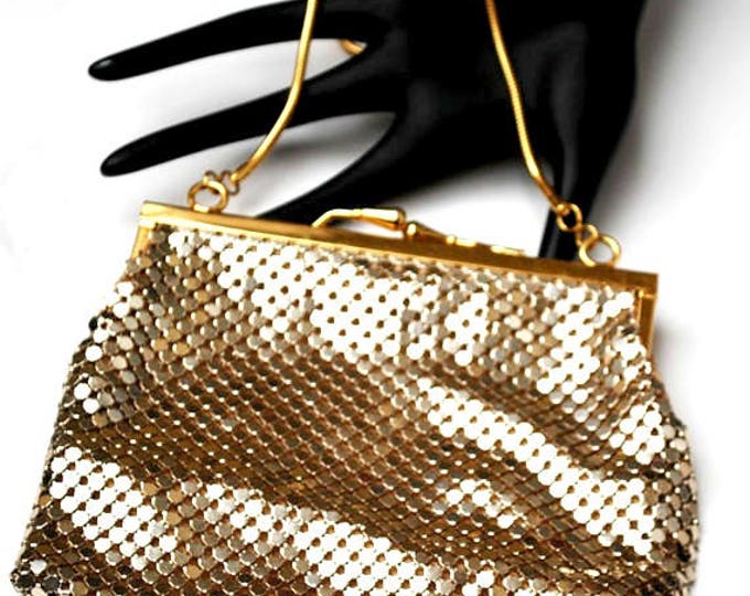 Gold Mesh Evening Purse- Signed Impo - gold clutch - Hand bag