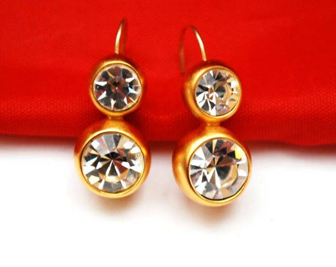 Anne Klein Crystal drop earrings - Yellow Gold - Rhinestone - Pierced earring - dangle