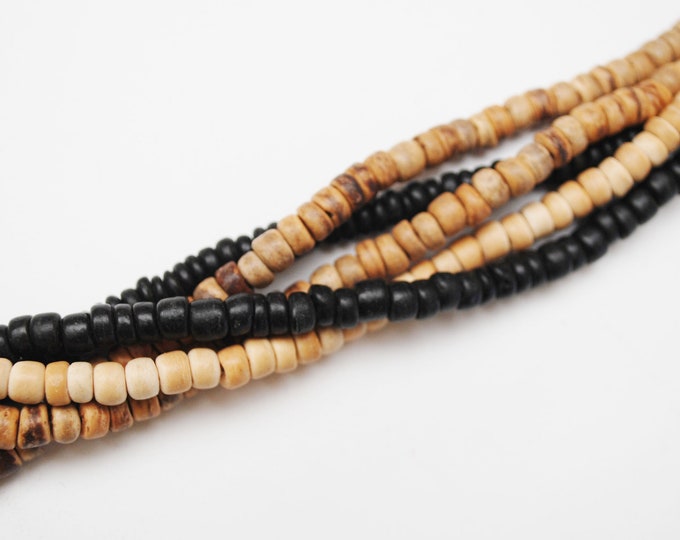 Twisted knot beaded necklace - Black wood - brown seed beads - Boho