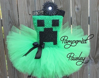 Halloween sale Creeper,Minecraft inspired tutu, Minecraft Halloween costume, Girl Creeper Costume, Creeper infant dress, Creeper baby tutu