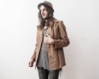 Suede Leather Jacket 1970s Vintage Blazer Medium Summer Jacket Boho Casual