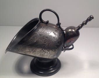 Antique Silver Plate salt Scuttle with Scoop