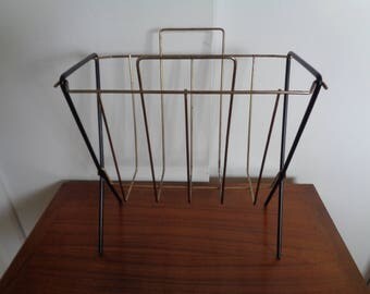 Vintage Mid Century Black and Brass Finnish Magazine Rack