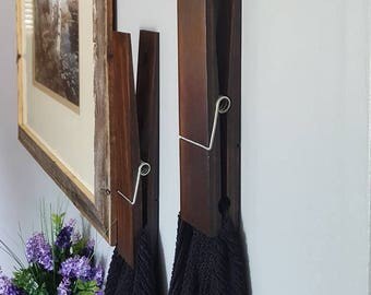 Jumbo Rustic Industrial 12" Clothespin towel Holder - Bathroom or Laundry Room Decor - Child's Art Holder - Photo Holder