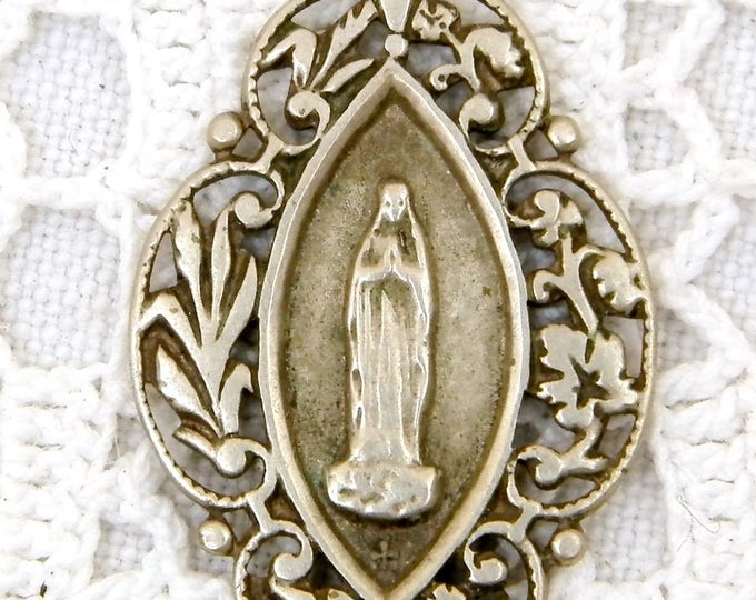 Antique Religious Medal "Notre Dame de Lourdes" Virgin Mary / Our Lady from France, French Religious Pendant Jewelry, Saints Medal, Religion