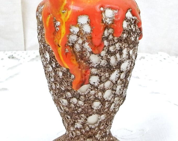 Vintage French 1960s Vallauris Vase Mid Century Modern Design Fat Lava Orange and Yellow Drip Glaze With "Ecume de Mer" Volcanic Glaze Vintage French 1960s Vallauris Vase Mid Century Modern Design Fat Lava Orange and Yellow Drip Glaze With "Ecume de Mer" Volcanic Glaze