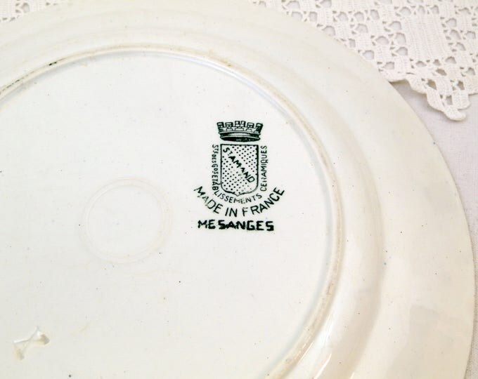 Antique French Ironware Plate With Bird / Bluetit and Rose Flower Transfer Pattern in Teal Blue, St Amand Faience, Pottery from France Antique French Ironware Plate With Bird / Bluetit and Rose Flower Transfer Pattern in Teal Blue, St Amand Faience, Pottery from France