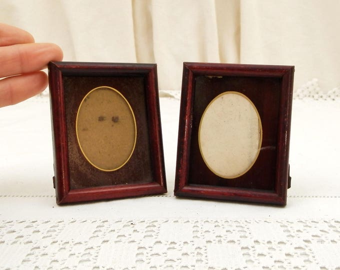 Pair of Matching Tiny Small Antique French Wooden and Glass Portrait Frames, Maroon Picture Frame from France, Victorian Photograph Display