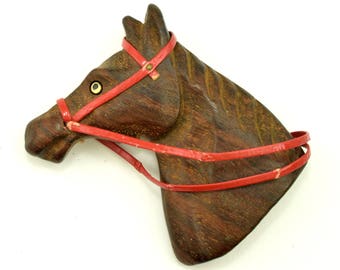 Large 1940s Carved Wood Horse Head Brooch ~ Lot 1613