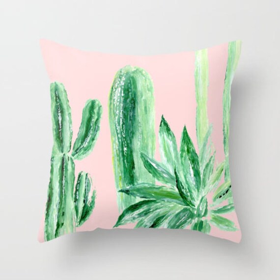 Pink Cactus Throw Pillow pink throw pillow plant pillow