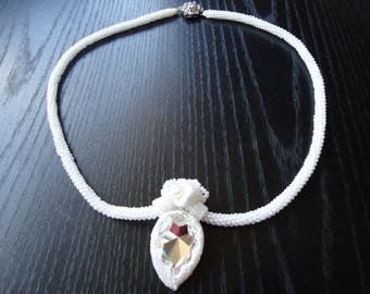 Necklace "Crystal flower" white OOAK