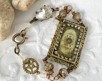 Antique Watch Parts Bracelet Steampunk Jewelry Resin Bracelet Mixed Media Jewelry WinterPearlDesigns