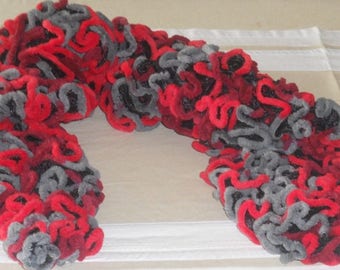 Handmade - Scarf ruffle edge velvet black/grey/red