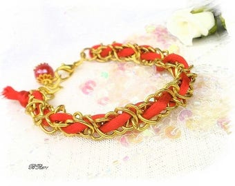 trendy braided gold and Red BR671 bracelet