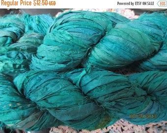 Summer Sale Sari Silk Ribbon Skein, 60 yards, 100 grams grams, Turquoise / Aqua, Reflecting Pools, Jewelry or Arts and Crafts