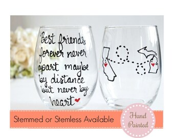 Best Friends Wine Glass, Best friend Gift, Long Distance Best Friend ,Best Friend Long Distance, Best Friend Moving Away Gift, Stemless Wine