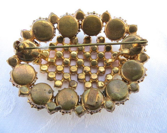Austrian Rhinestone Brooch, Vintage Domed Pin, Signed Austria Jewelry