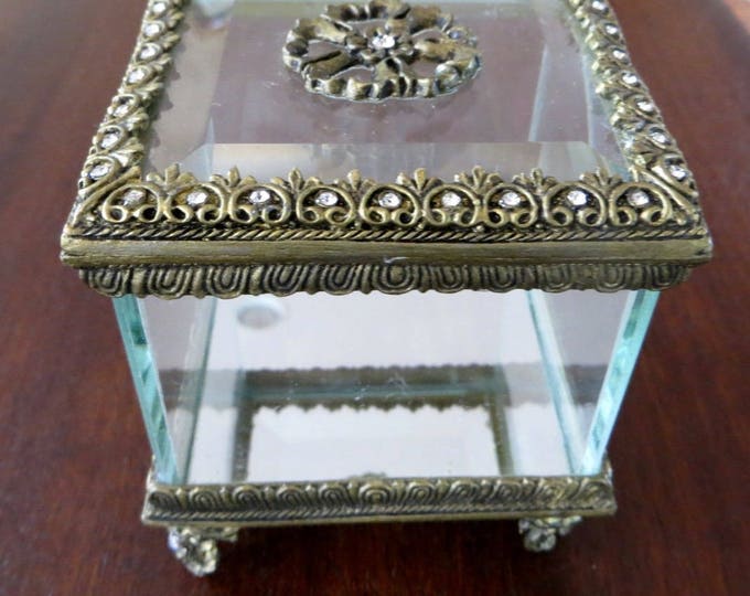 Antique Ormolu Jewelry Box, Footed Jeweled Jewelry Casket, Vintage Vanity Box