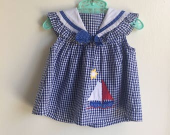 VTG Cuties By Judy Blue Gingham Sailor Dress Sz 3-6M