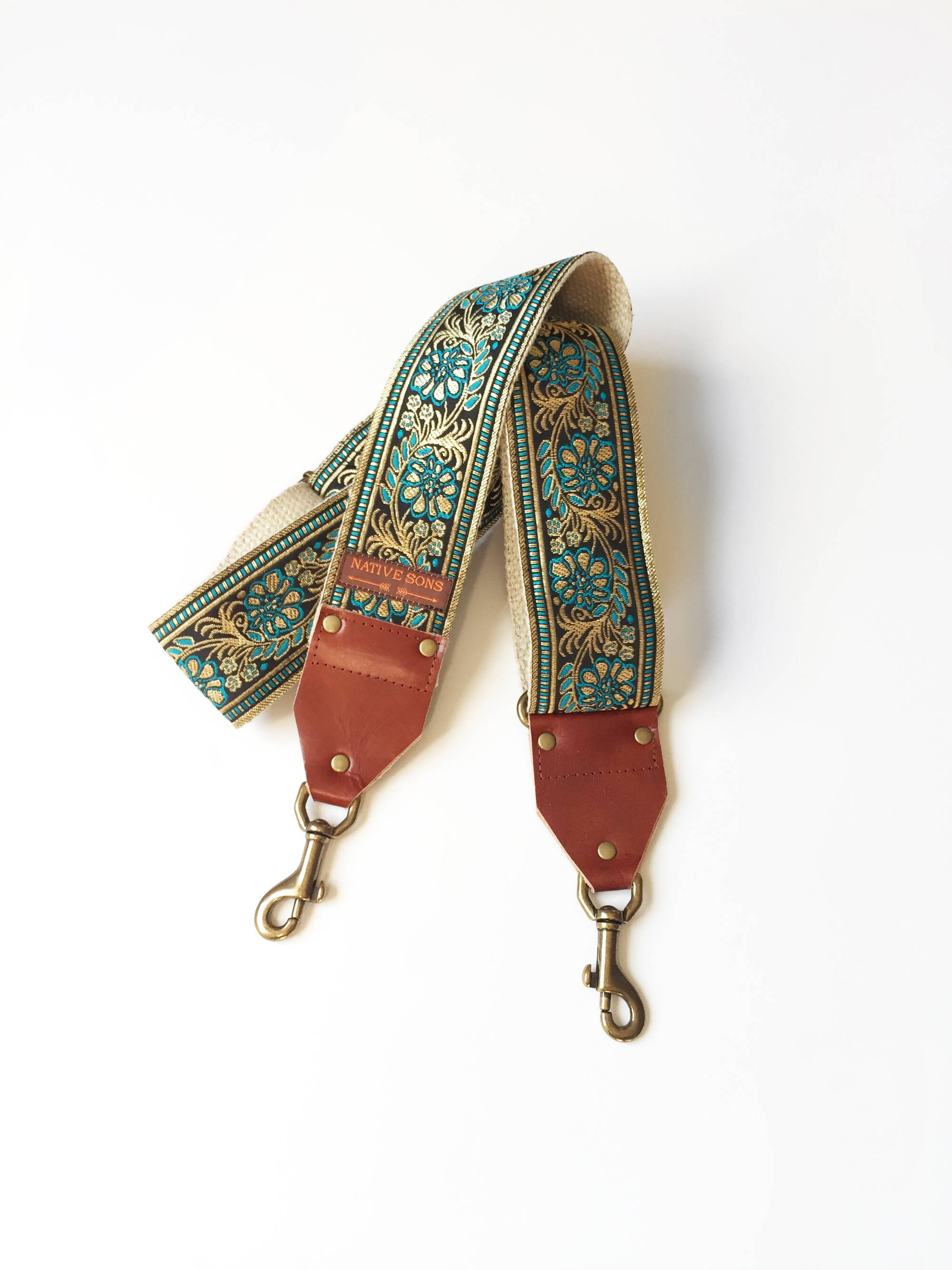 The Luna Guitar Strap Style Bag Strap Blue and Gold Floral