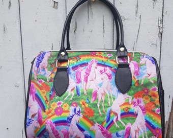 Unicorn & Rainbow Handbag - Pink Mystical Alternative Flower Bag Bowling