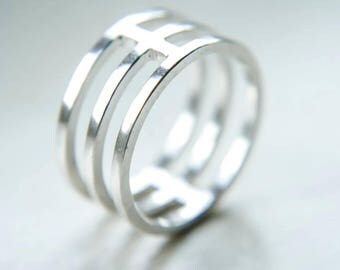 Geometric ring, Cage ring, Triple ring, Minimalist jewellery, Geometric jewellery, Architectural ring, Statement jewellery, Gift fo her