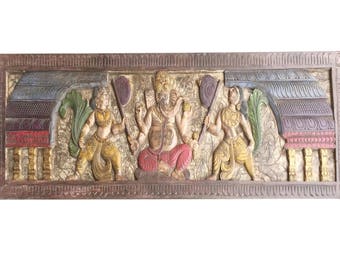 Antique Wall headbord Vintage Hand Carved Sitting Ganapati Bohemian Decor FREE SHIP Early Black Friday
