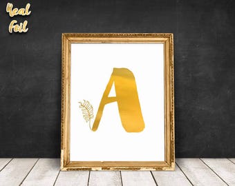 Monogram print, White and gold foil art print, Unique home decor, Real foil print, 8 x 10 print, Personalized wall decor, FAP10fp004W