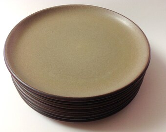Vintage Edith Heath Dinner Plates, Set Of 7, Heath Ceramics California Pottery Sand, Brown, Large Plates, 7