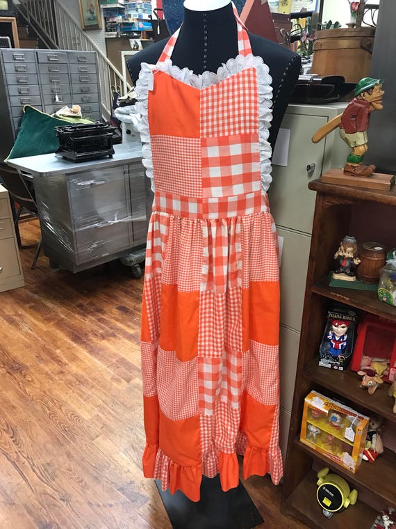 orange gingham apron