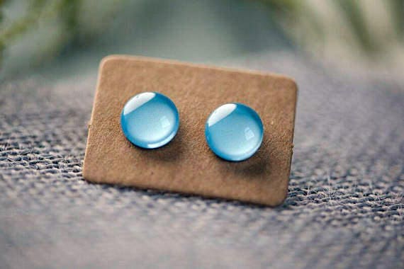 Pastel Blue Glass Earrings - Surgical Steel Hypoallergenic Blue Studs - Free Postage Sensitive Earrings