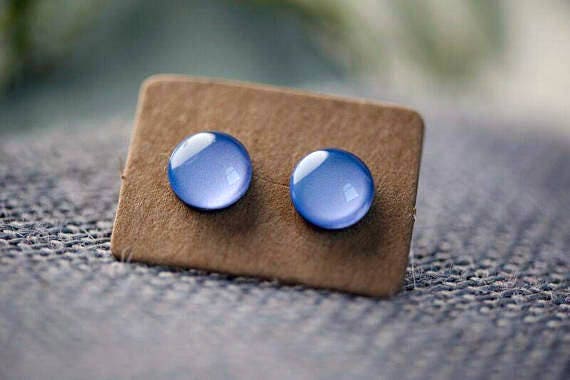 Lilac Glass Earrings - Surgical Steel Hypoallergenic Green Studs - Free Postage Sensitive Earrings