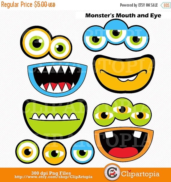 50%OFF SALE Monsters Mouth and Eyes Digital Clipart / Little Monster Party Decorations / Monsters Photobooth props/ Instant download Il_570xn