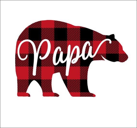 Papa Bear Applique Decal Red Buffalo Plaid Winter Iron-on