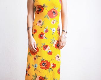 90s Slinky Summer Dress // Flower Power Long Dress