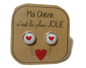 HEART STUD EARRINGS - heart jewelry - heart tiny earrings - red - white - Love earrings - love jewelry - lovers - Valentine day gift idea