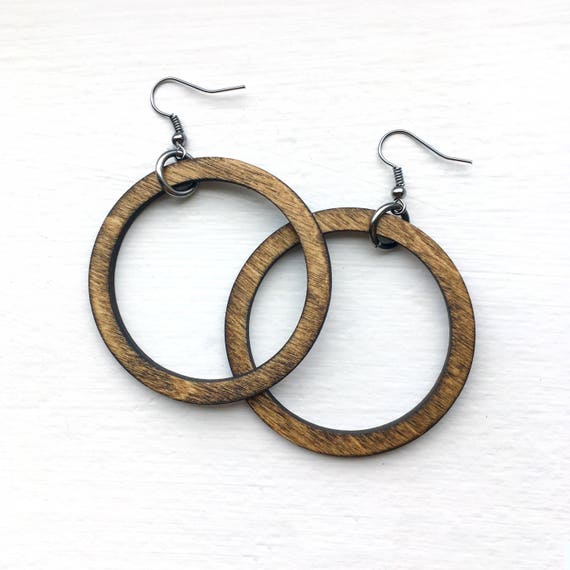 Classic Wood Hoop Earrings Wood Earrings Laser Cut Jewelry