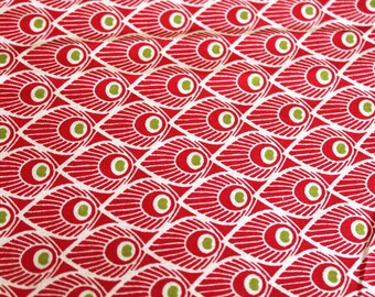 Fabric coupon 50 x 70 cm red peacock feathers