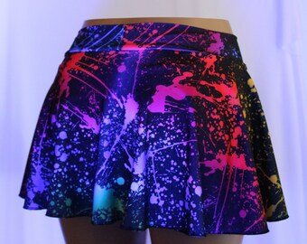 Paint Splatters- UV Light Friendly Hipster Skirt. Totally Awesome for Raves and Festivals! Adult X-Small- Adult 5X+