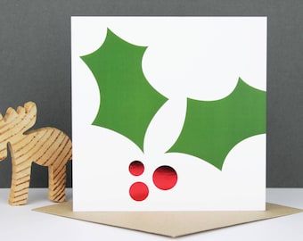 Holly Christmas card, Foil Christmas card, Boyfriend/Girlfriend Christmas card, modern simple festive card