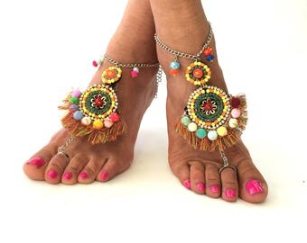 DIONA, Barefoot Sandals, Beach Jewelry, gemstones Hippie Sandals, Foot Jewelry, festival accessories, yoga toe, anklet
