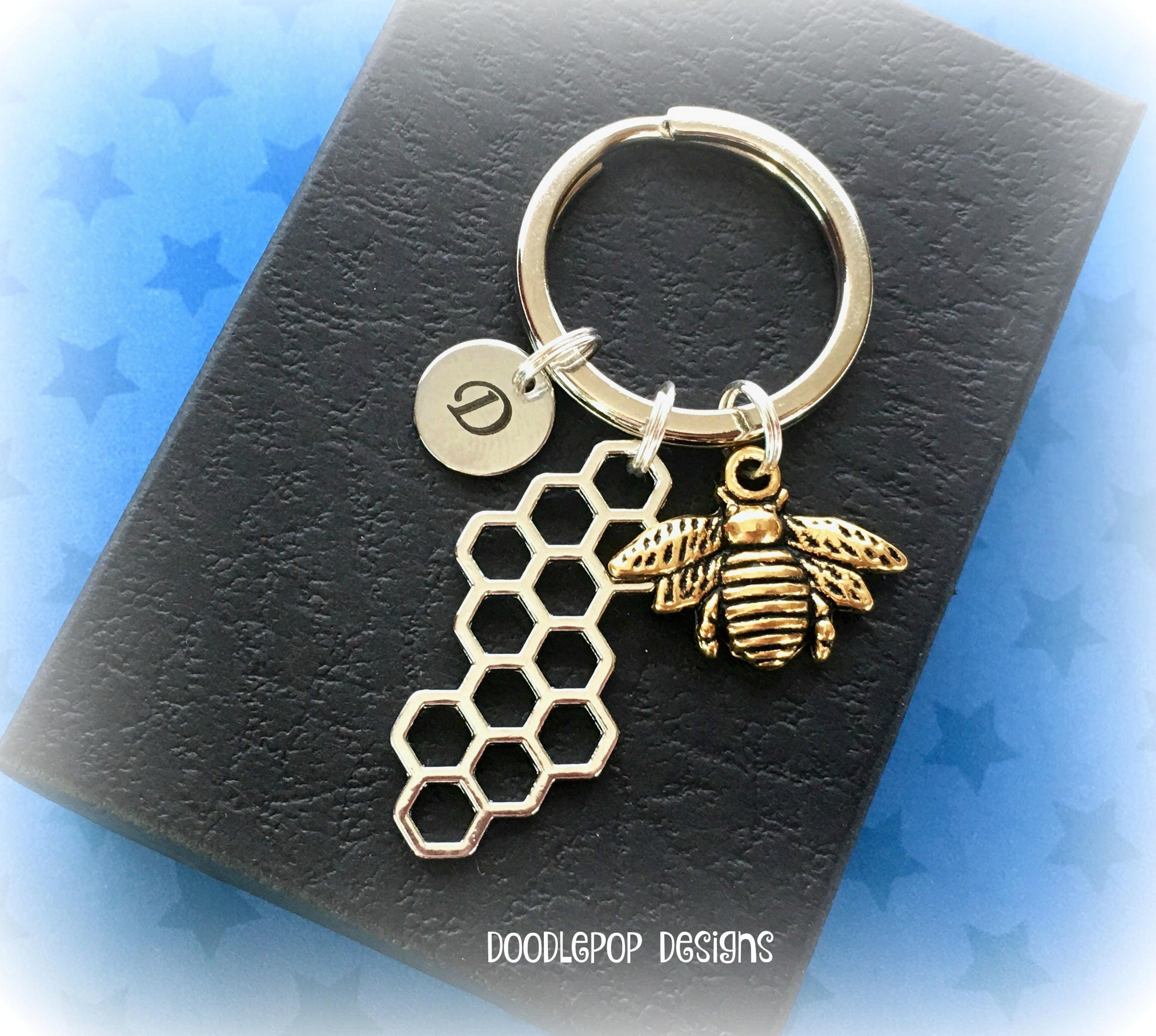 Honey bee keychain Personalised keyring Gift for