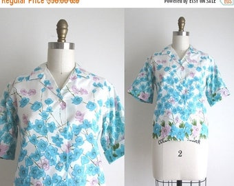 SALE 50% OFF 1960s Blouse / Vintage 1960s Blouse / Floral Print Cotton Blouse