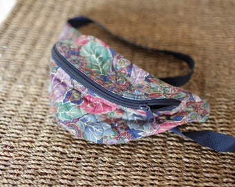 vintage quilted floral & blue tourist fanny pack