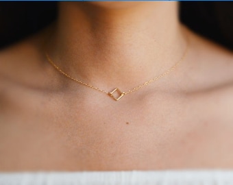 SALE Square necklace, gold necklace, tiny gold necklace, simple necklace, dainty necklace, square link necklace,gift for women- 017