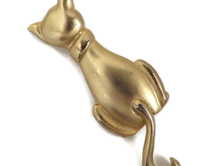 Cat Brooch, Vintage Jewelry, Don-Lin Brooch, Vintage Satin Gold Tone Kitty Pin, Signed Designer Jewelry, Perfect Gift, Gift Box