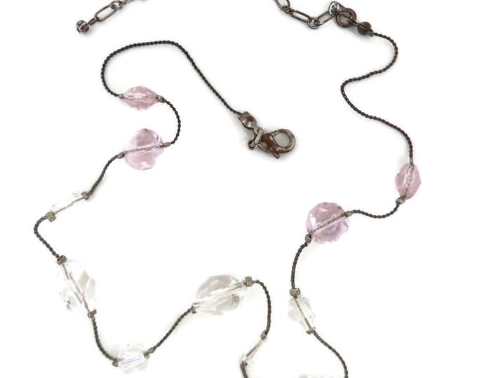 Vintage Crystal Necklace, Silver Tone Floating Faceted Bead Necklace