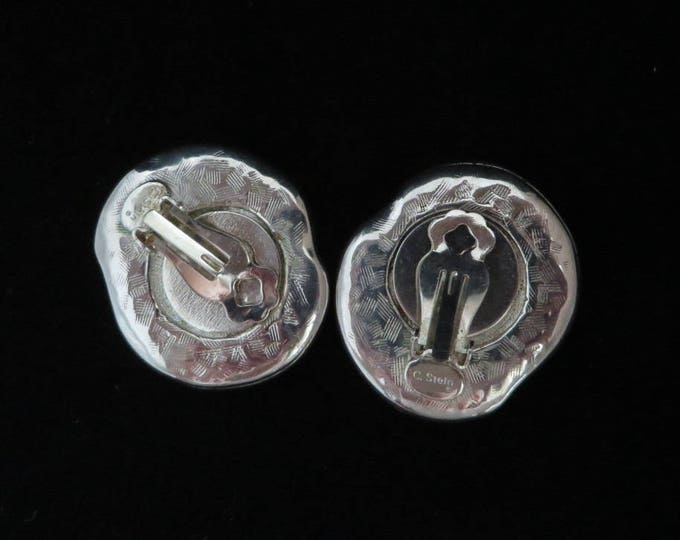 C. Stein Leaf Earrings, Vintage Silver Plated Earrings, Signed Catherine Stein Clip-on Earrings
