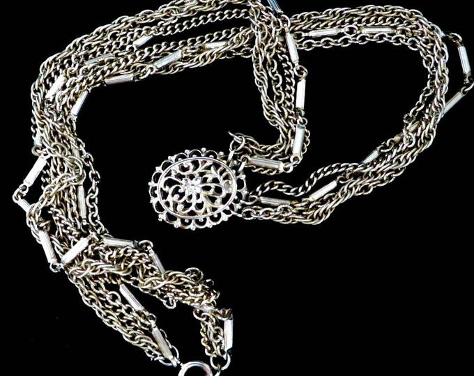 Kramer Pendant Necklace, Vintage Gold Tone Multistrand Necklace, Chain Link