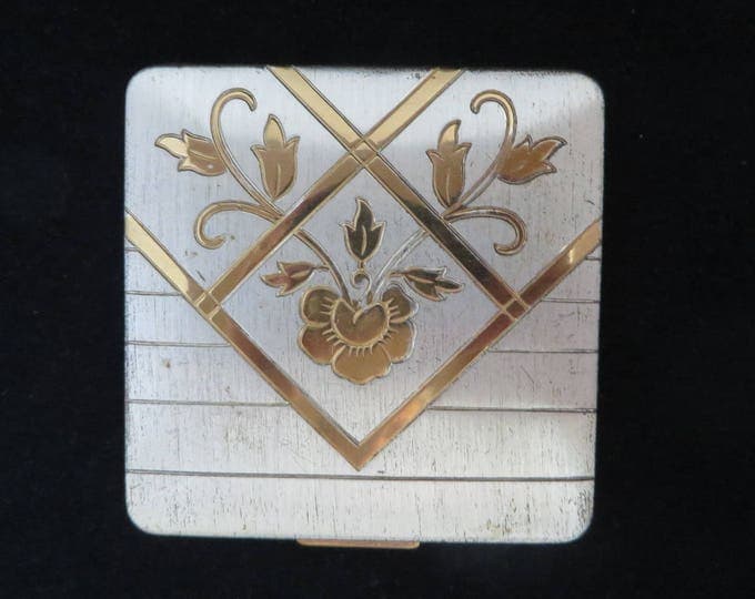 Ritz NY Compact, Vintage Silver Tone Gold Tone Square Makeup Compact, Collector's Compact